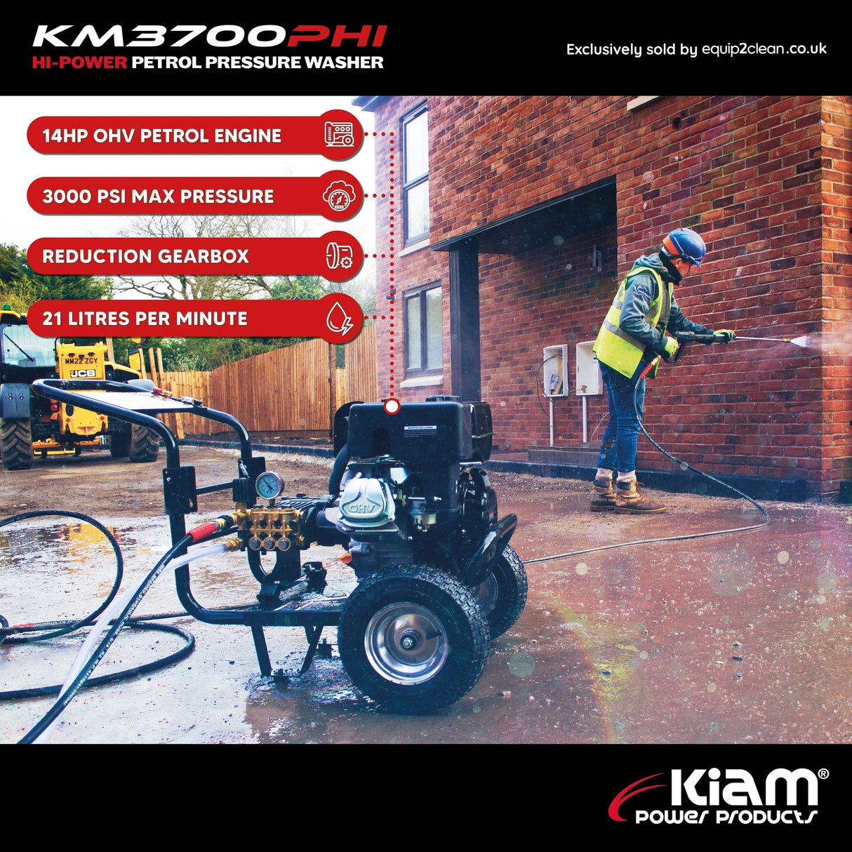 21LPM Petrol Pressure Washer – Kiam KM3700PHI HIFLOW | 14HP Jet Cleaner - Armstrong Cheshire