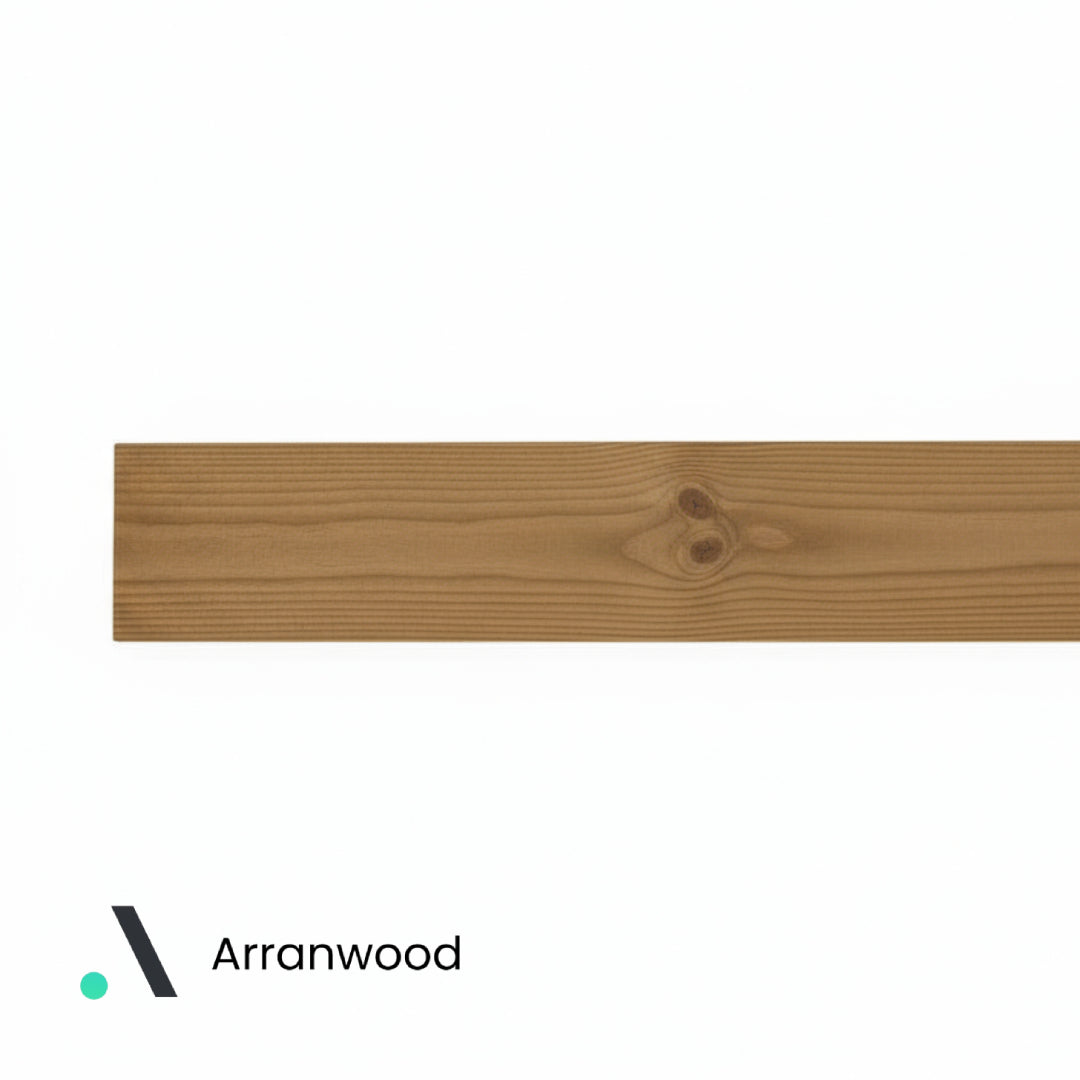 Brown Treated Wooden Railway Sleeper with 'Arranwood' branding on a white background