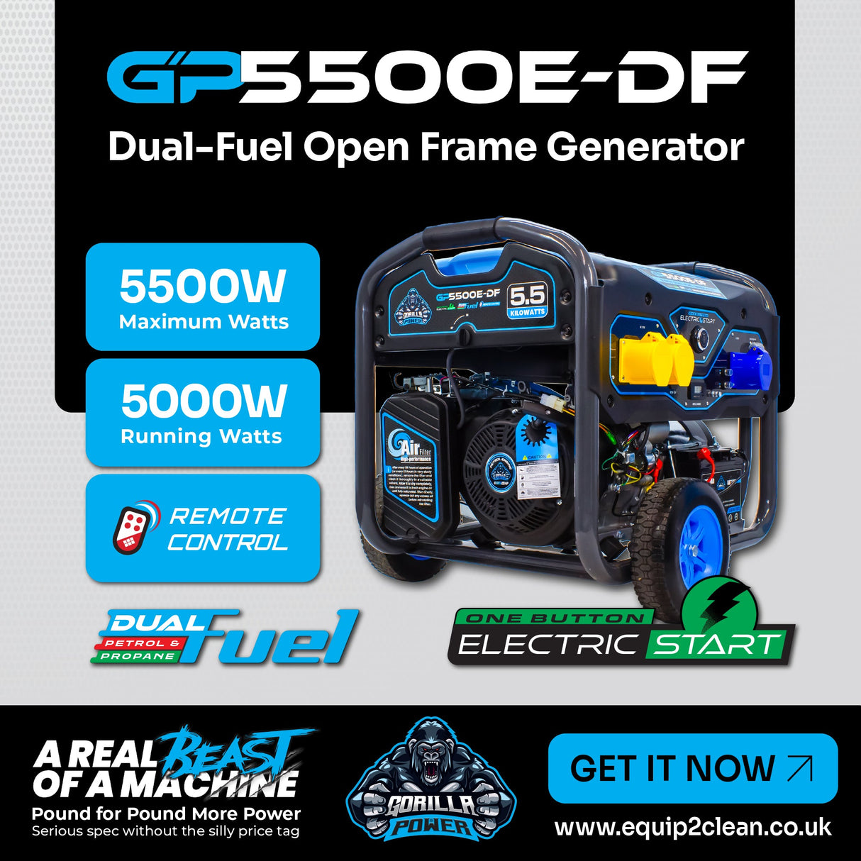 Gorilla Power 5500W Dual-Fuel Generator with Electric Start - GP5500E-DF – Reliable & Fuel Efficient
