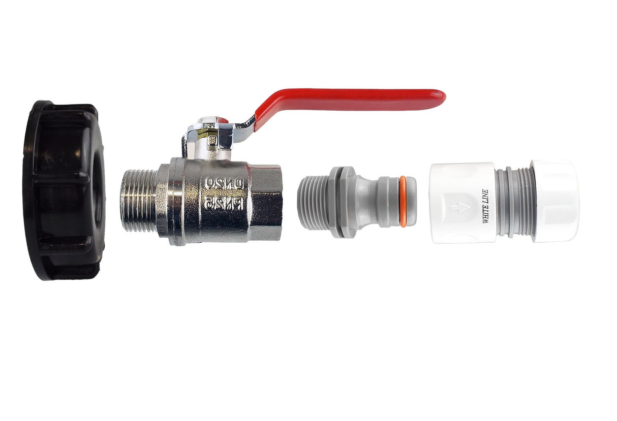 IBC 2” S60X6 Cap with ¾” BSP Lever Valve and Max Flo Hose Connectors Set