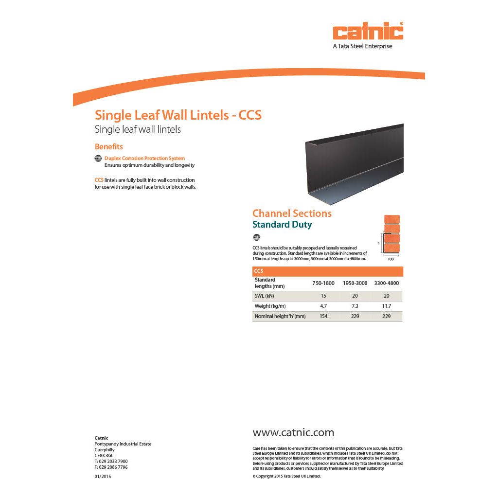 Catnic CCS Steel Lintel Solid Wall Single Leaf