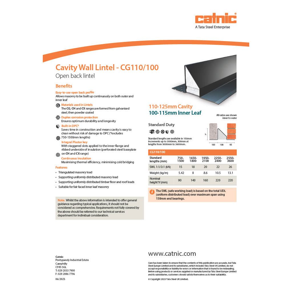 Catnic CG110/100 Steel Cougar Lintel 125mm Cavity Wall