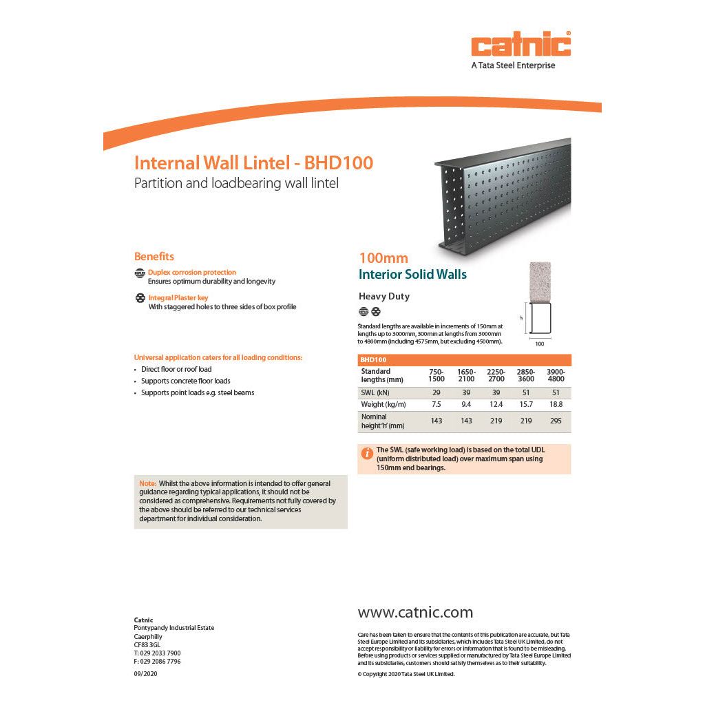 Catnic BHD100 Steel Box Lintel Internal Solid Wall Heavy Duty