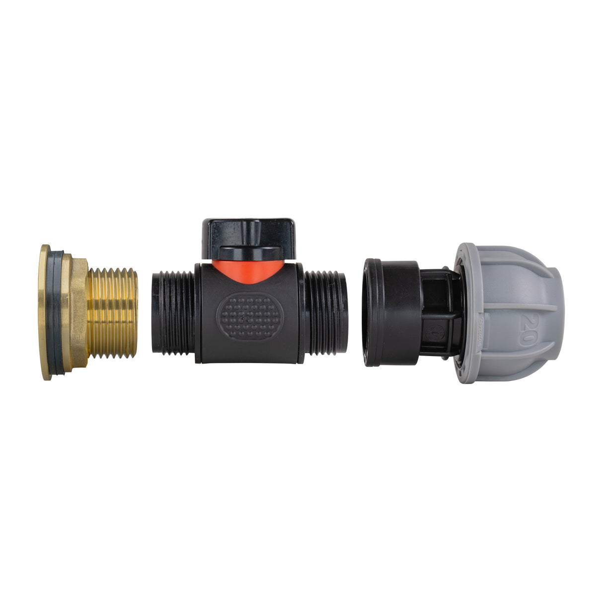 Water Butt Brass Kit 1" with In-Line Valve + 20mm MDPE