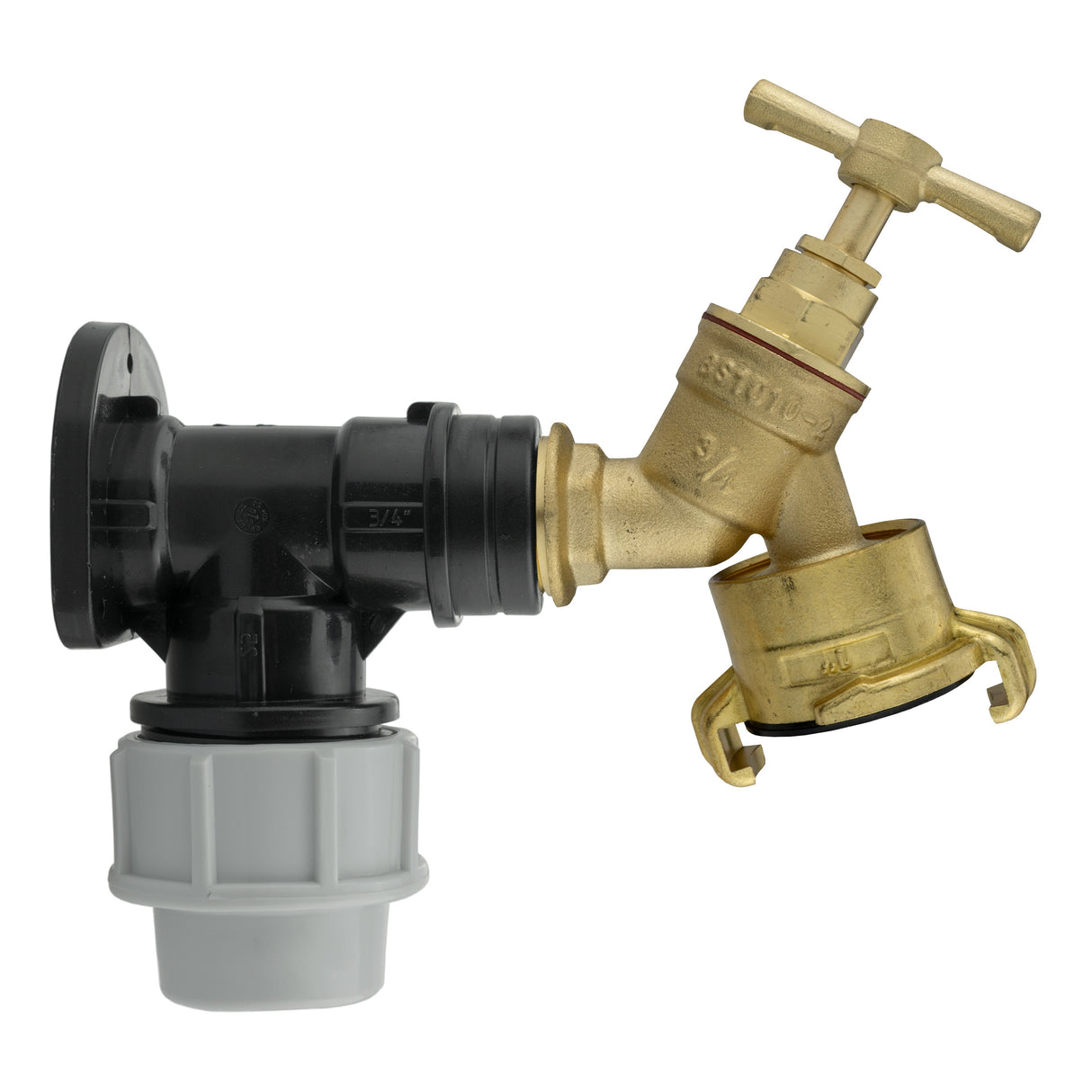 Wall Flange Kit 32mm MDPE + Brass Bib Tap with Geka Claw Outlet