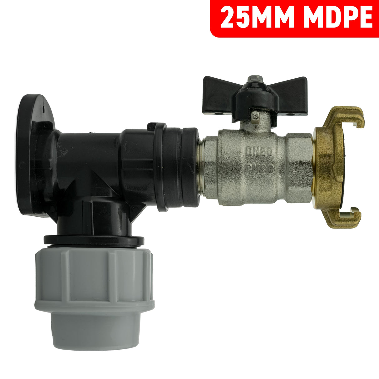 Wall Flange Kit 25mm MDPE + Bib Valve + Geka