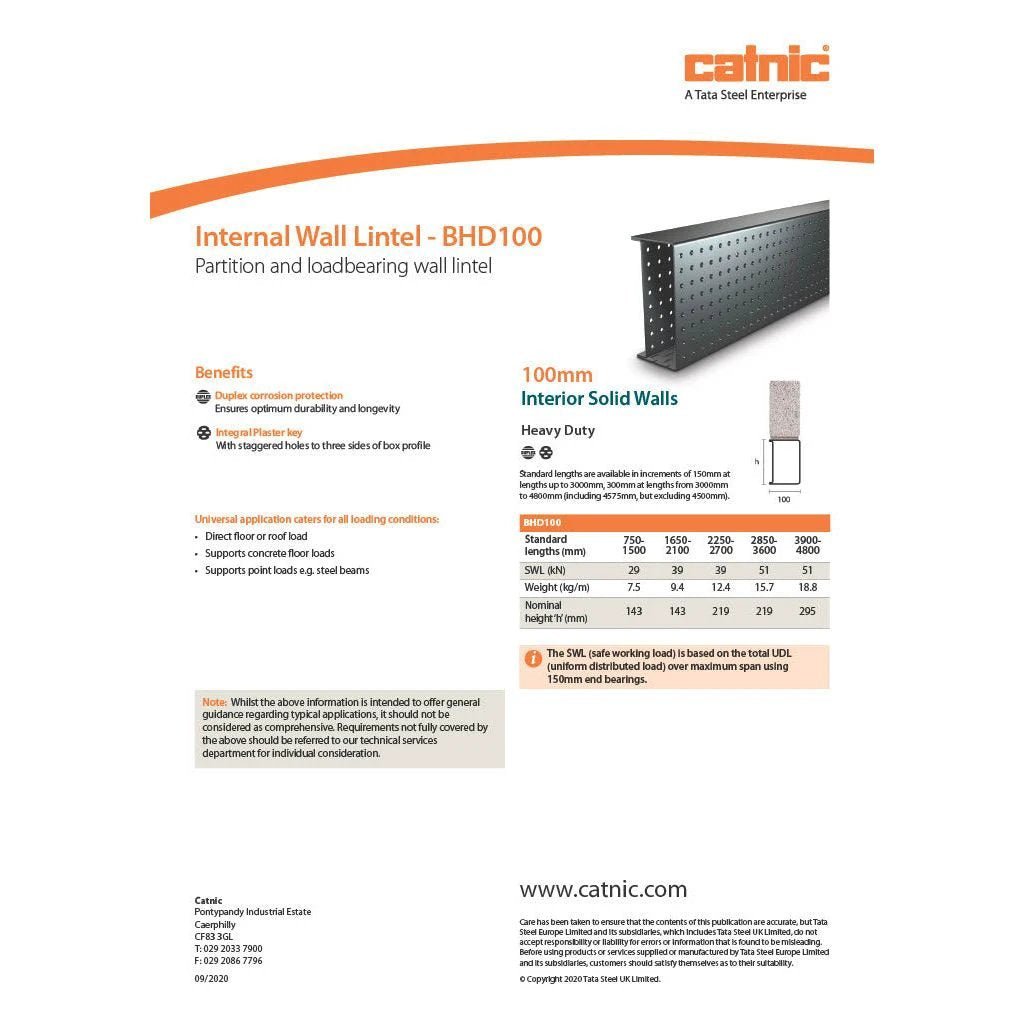 Catnic BHD100 Box Lintel Internal Wall Heavy Duty - Armstrong Cheshire