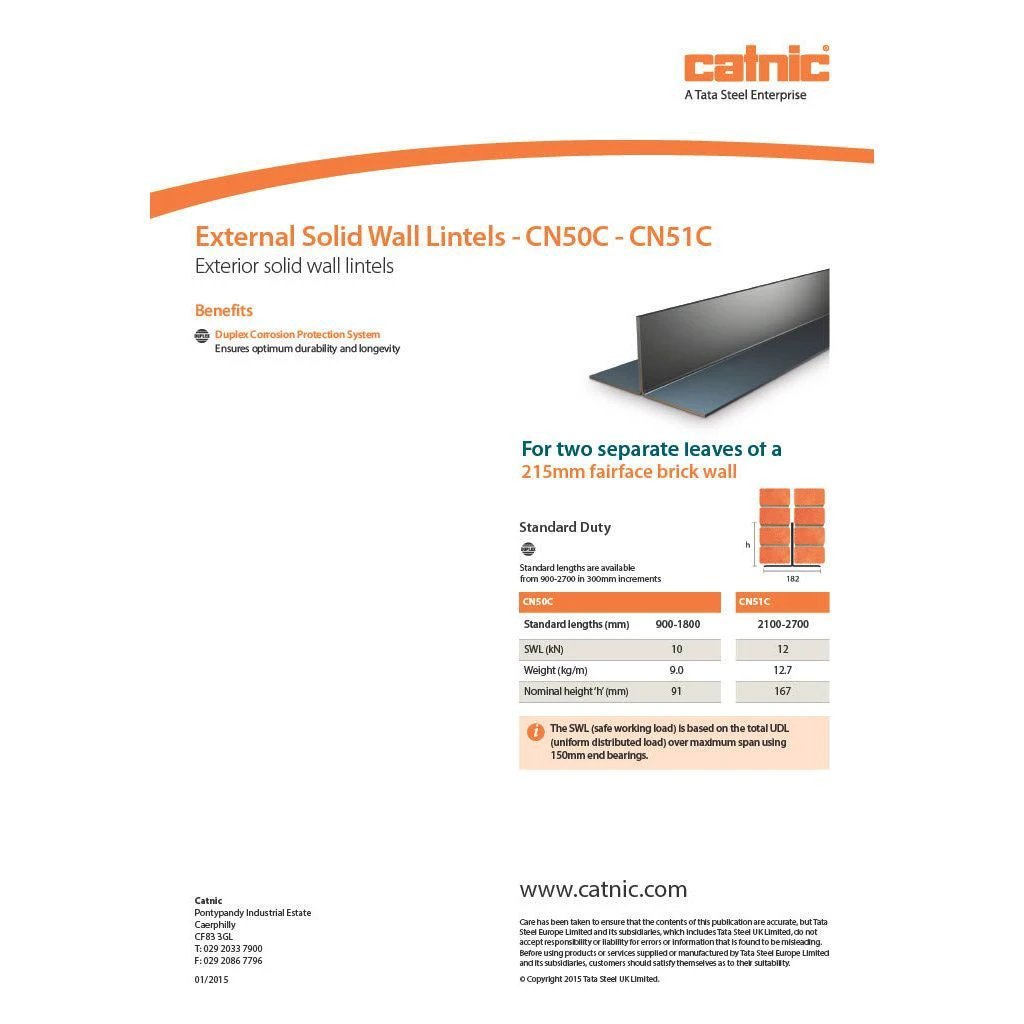 Catnic CN50C Steel Lintel for External Solid Double Brickwork Wall - Armstrong Cheshire