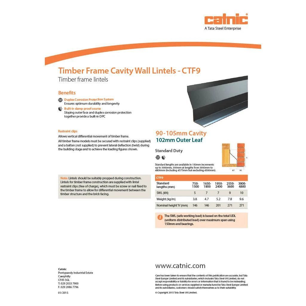 Catnic Timber Frame Lintel CTF9 90-105mm - Armstrong Cheshire