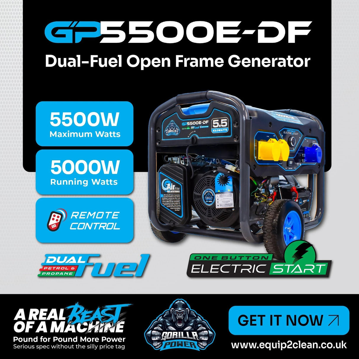 Gorilla Power 5500W Dual-Fuel Generator with Electric Start - GP5500E-DF – Reliable & Fuel Efficient - Armstrong Cheshire