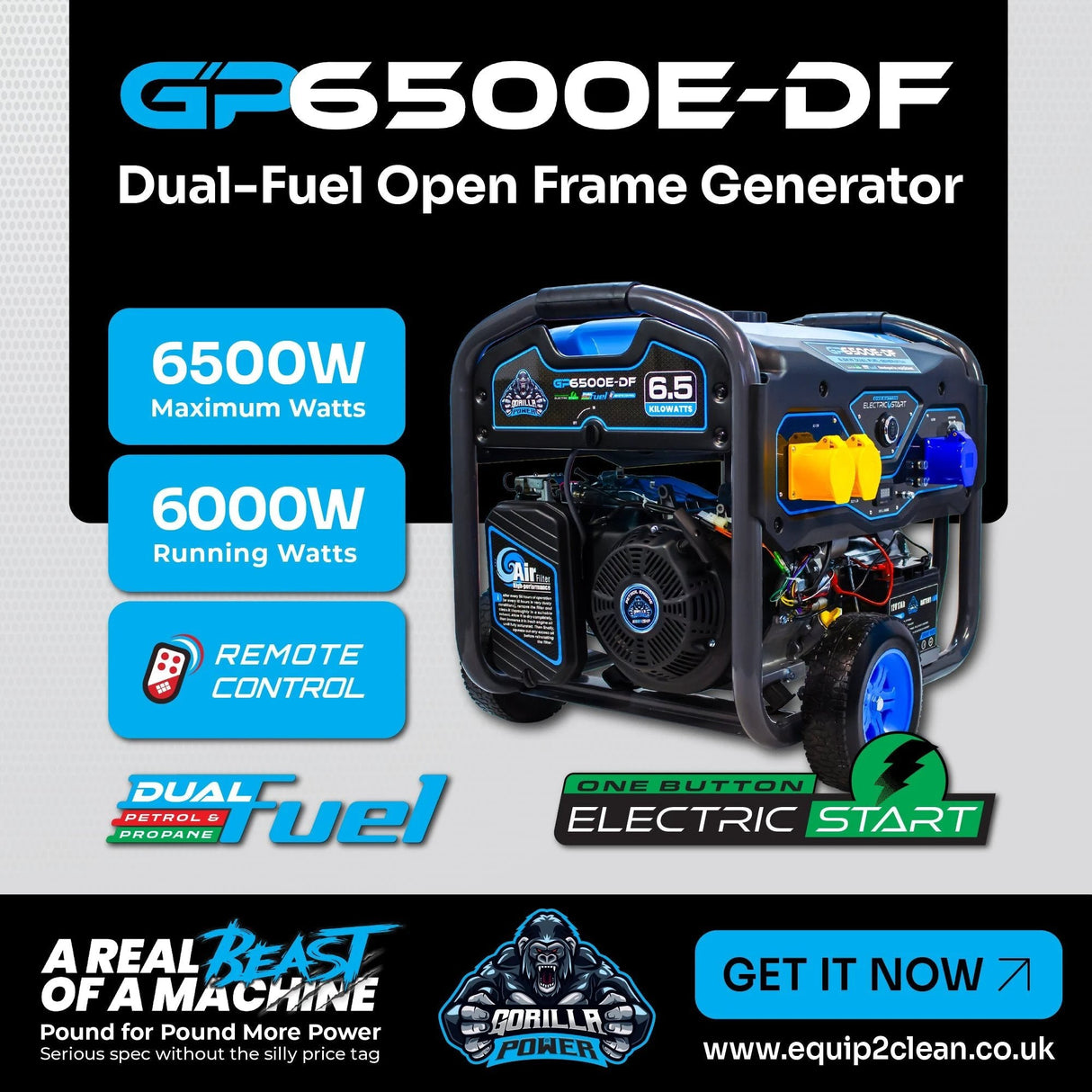 Gorilla Power 6500W Dual-Fuel Generator with Electric Start - GP6500E-DF – High Performance & Versatile Power - Armstrong Cheshire
