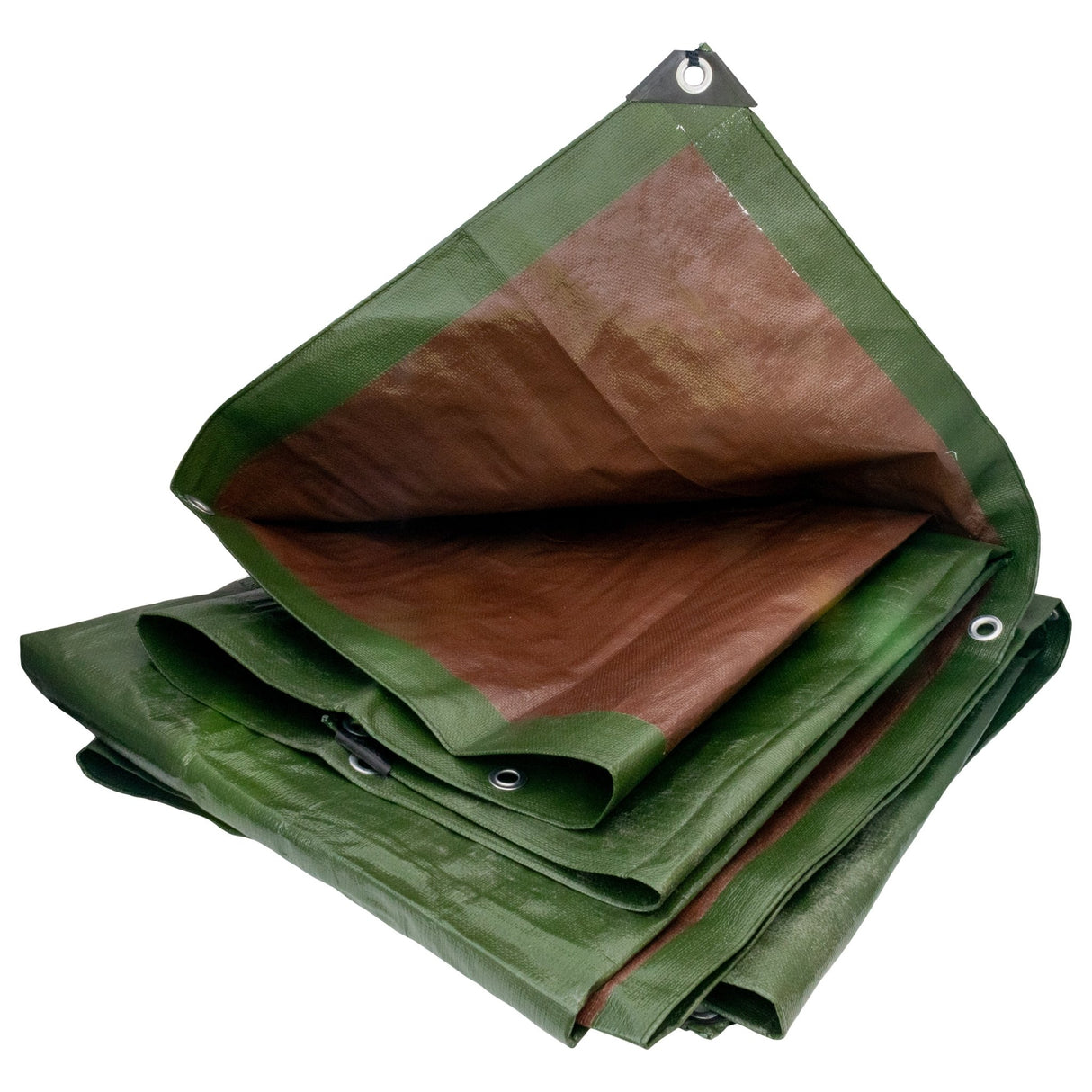 Green/Brown L-Grade Tarpaulin with 10m of 6mm Bungee Rope and 10 x Screw Type Tarp Clips