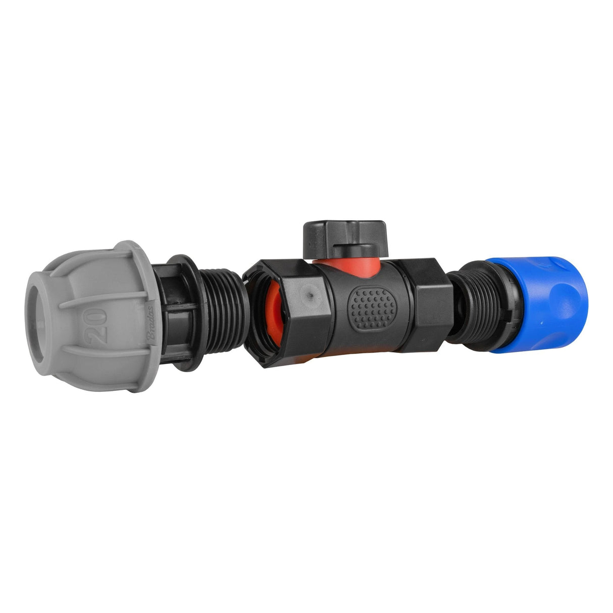 Hose Connector Blue with In-Line BSPF Valve and 20mm MDPE Straight - Armstrong Cheshire