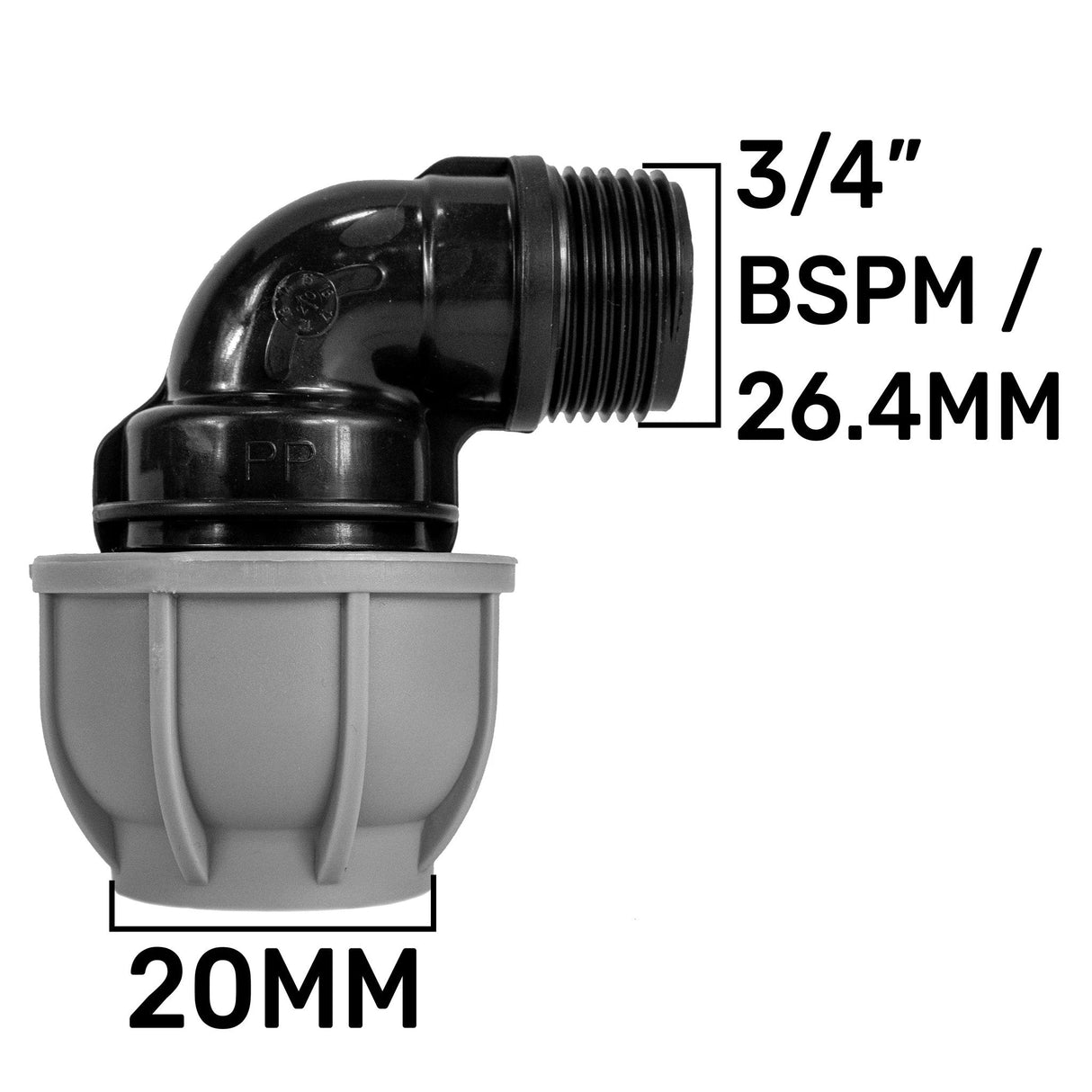 IBC 2” S60X6 – 3/4" BSPF Extender Adaptor with MDPE Elbow 20mm - Armstrong Cheshire