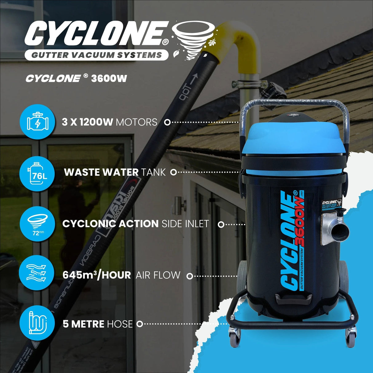 Kiam CYCLONE® Gutter Vacuum System 3600W Polypropylene (Black) - Armstrong Cheshire