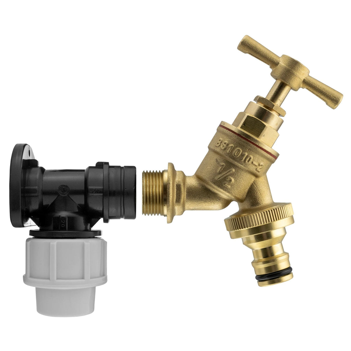 Wall Flange Kit 20mm MDPE - Brass Garden Tap 1/2" Snap On - Armstrong Cheshire
