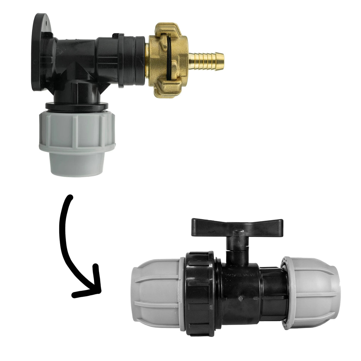 Wall Flange Kit 25mm MDPE + 25mm MDPE Valve + 13mm Barbed Geka Set - Armstrong Cheshire