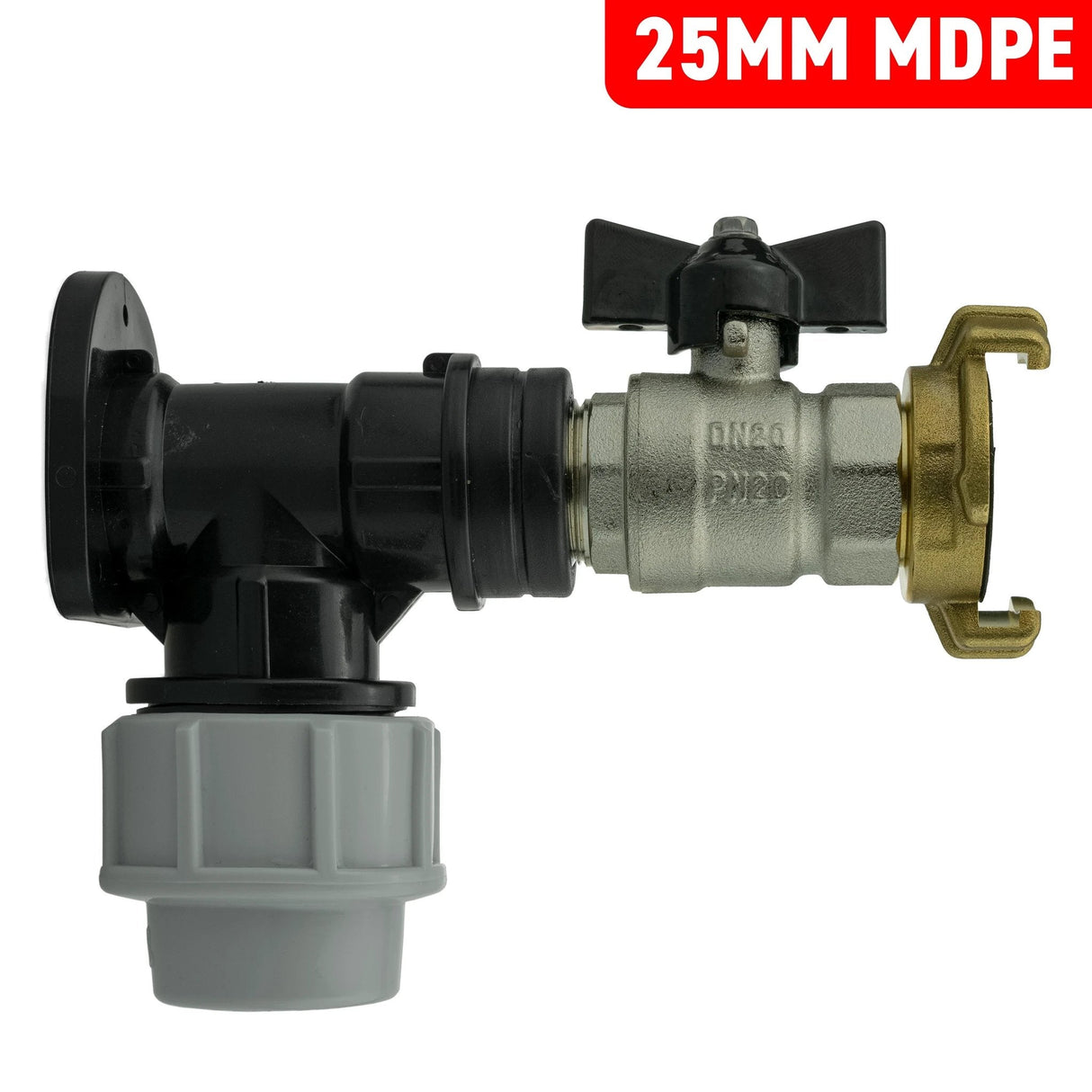 Wall Flange Kit 25mm MDPE + Bib Valve + Geka - Armstrong Cheshire