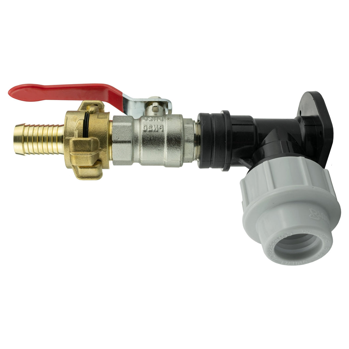 Wall Flange Kit 25mm MDPE + Lever Valve + 19mm Barbed Geka Set - Armstrong Cheshire