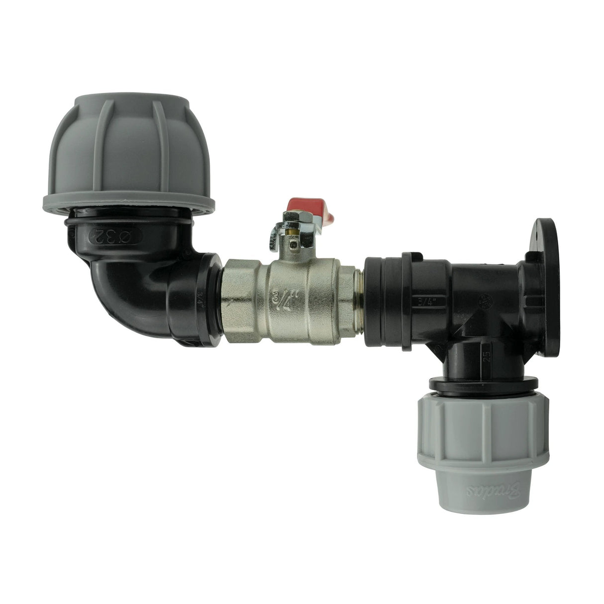 Wall Flange Kit 32mm MDPE + Lever Valve + 32mm MDPE Elbow - Armstrong Cheshire