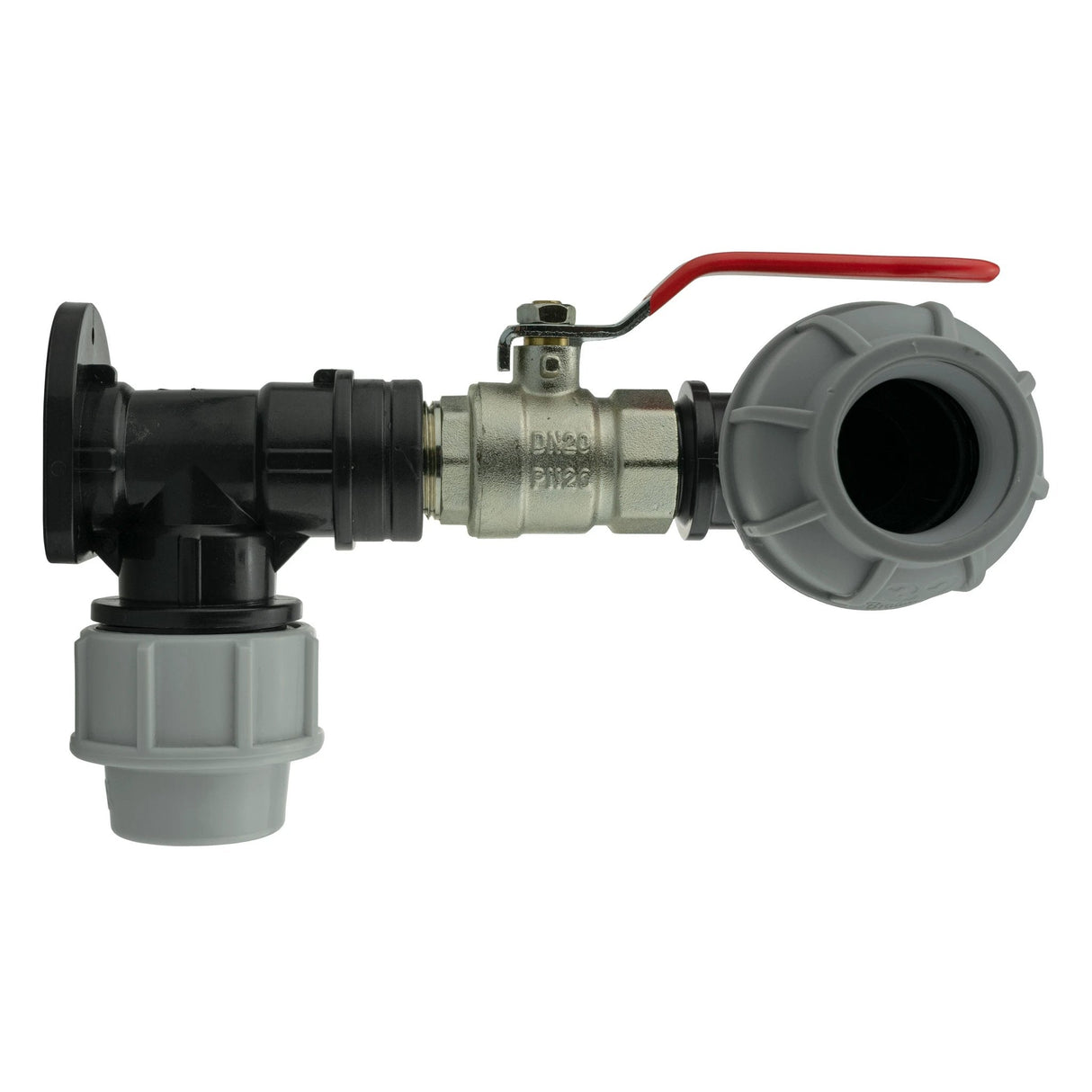 Wall Flange Kit 32mm MDPE + Lever Valve + 32mm MDPE Elbow - Armstrong Cheshire