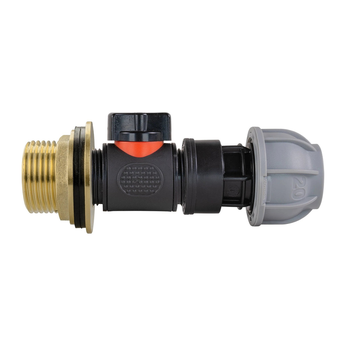 Water Butt Brass Kit 1" with In-Line Valve + 20mm MDPE - Armstrong Cheshire