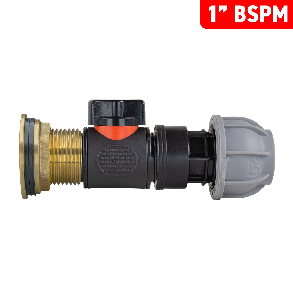 Water Butt Brass Kit 1" with In-Line Valve + 20mm MDPE - Armstrong Cheshire