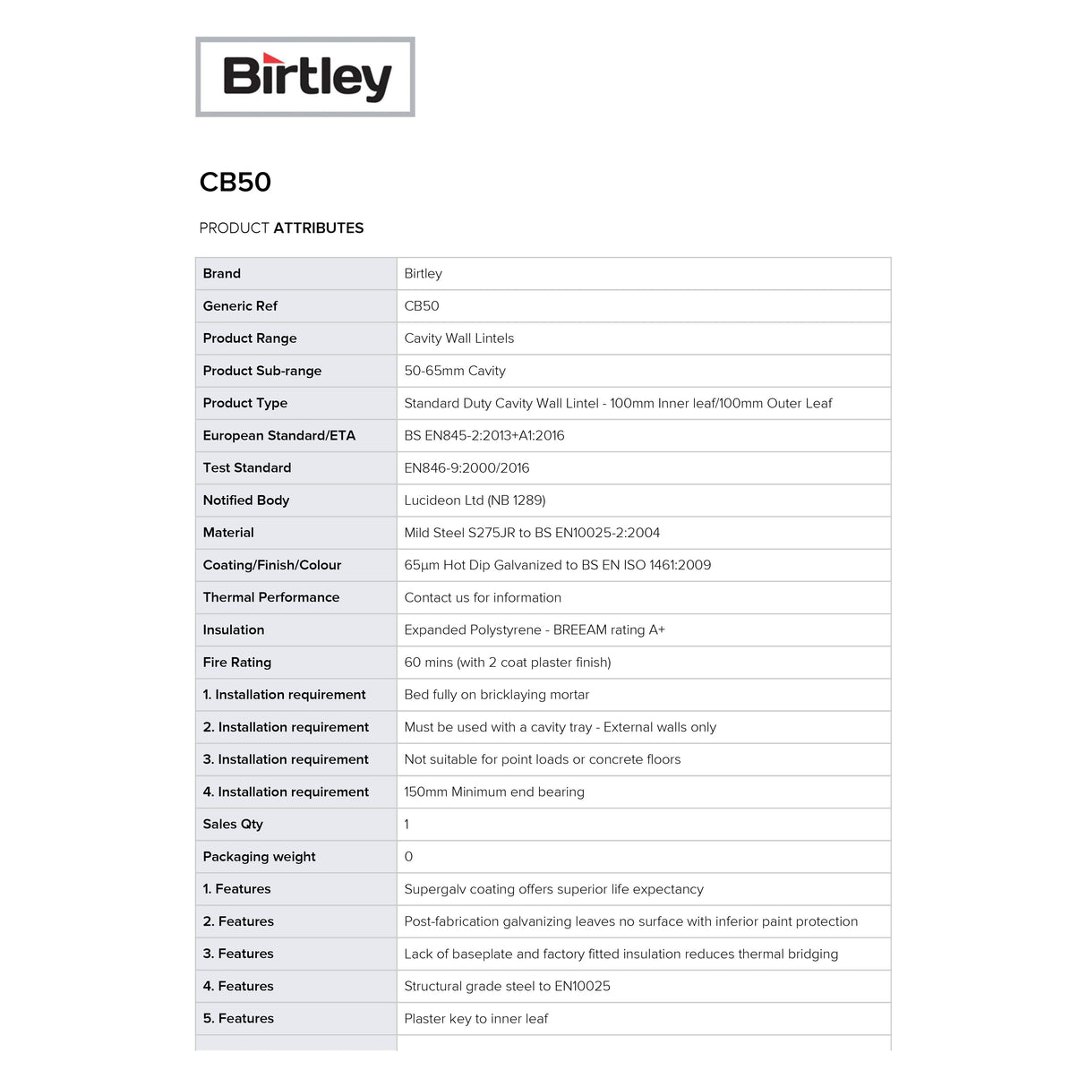 Birtley CB50 Angle Lintel