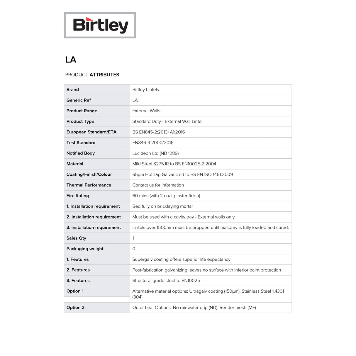 Birtley LA Angle Lintel