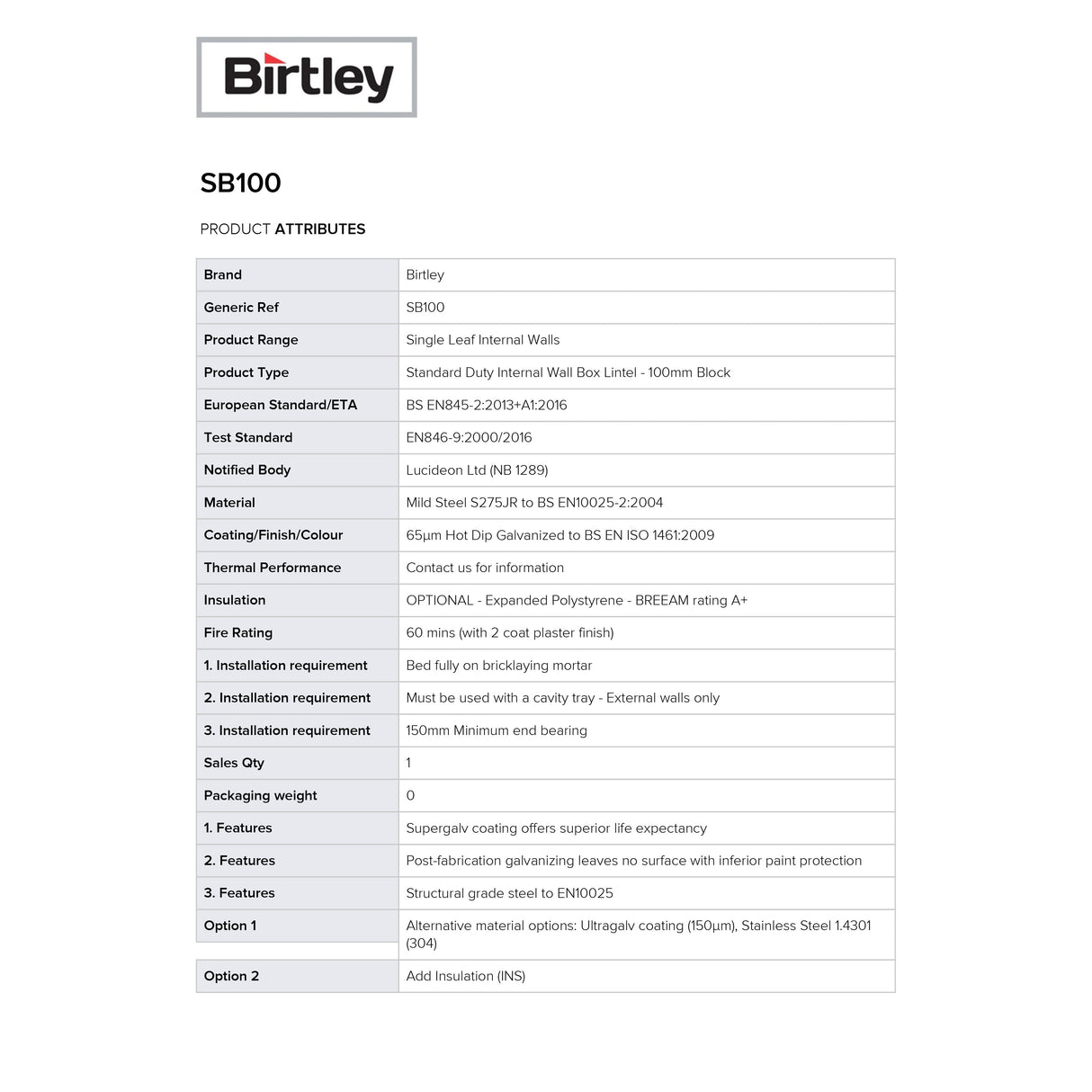 Birtley SB100 Angle Lintel