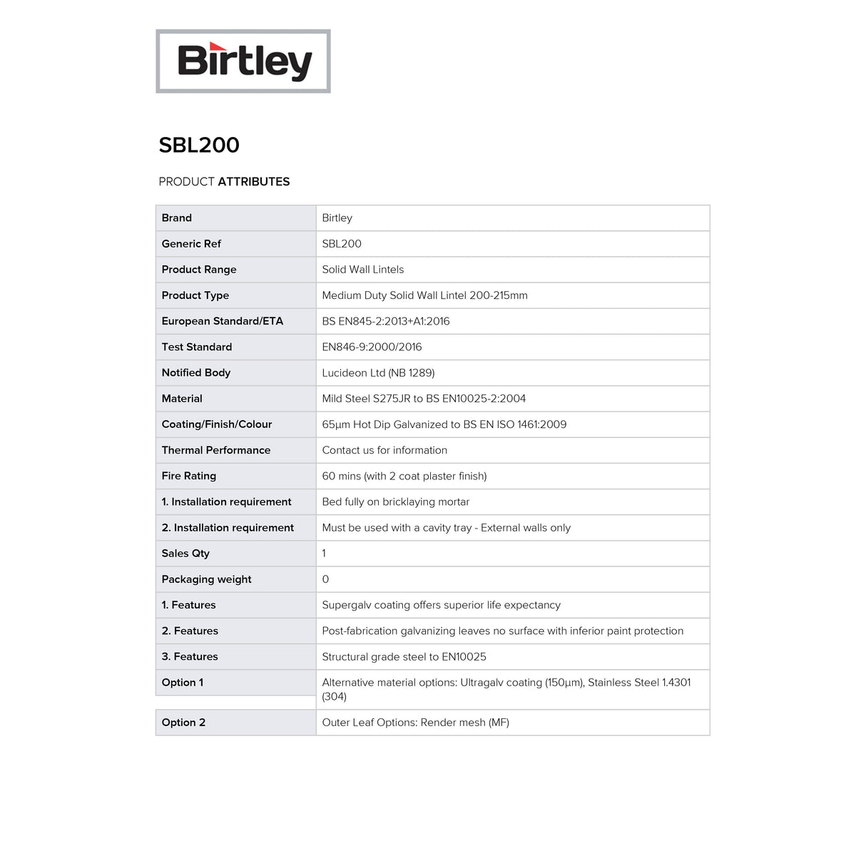 Birtley SBL200 Angle Lintel