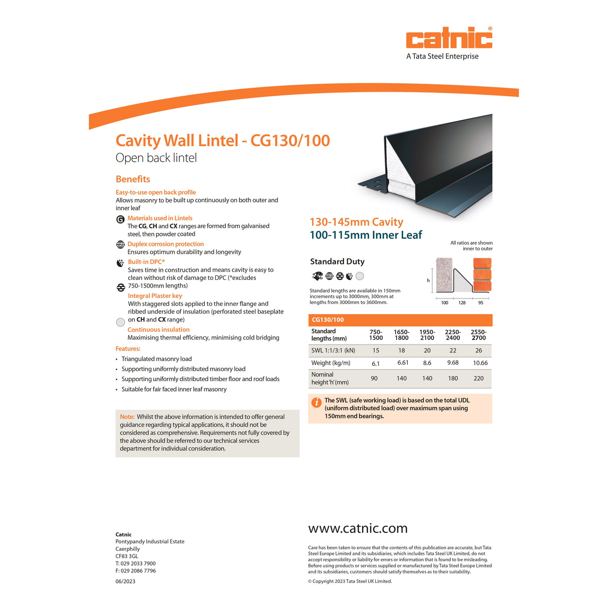 Catnic Cavity Wall Lintel CG130/100