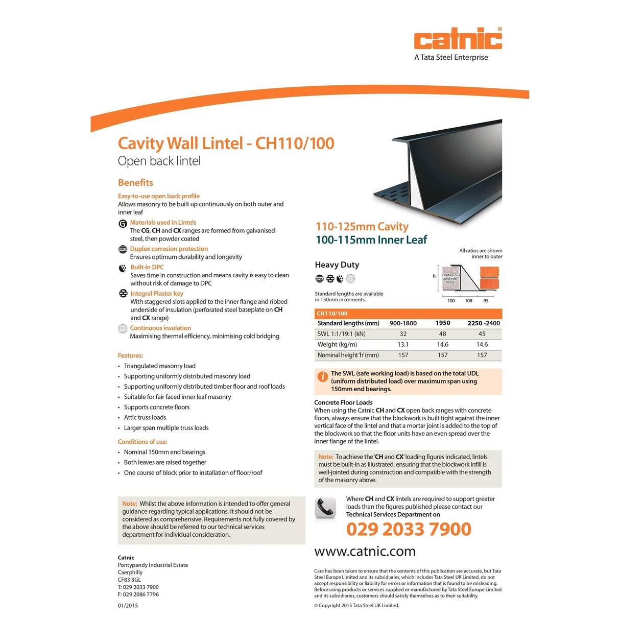 Catnic CH110/100 110mm Cavity Wall Lintel - Armstrong Cheshire