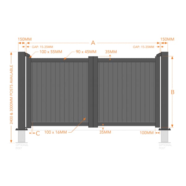 Flat Top Metal Double Driveway Gate with Vertical Infill