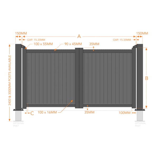 Flat Top Metal Double Driveway Gate with Vertical Infill  (5636551540899)