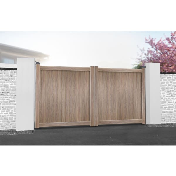 Flat Top Metal Double Driveway Gate with Vertical Infill