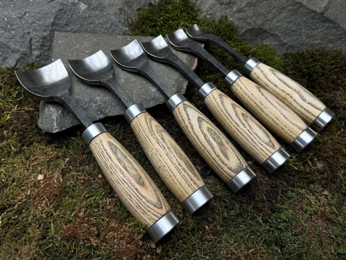 Hand-Forged Wood Carving Gouge Set | Whittling and Spoon Carving, Leather Roll