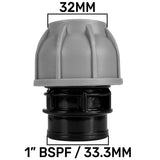 1” BSP Water Butt Fitting with 32mm MDPE Straight - Armstrong Cheshire