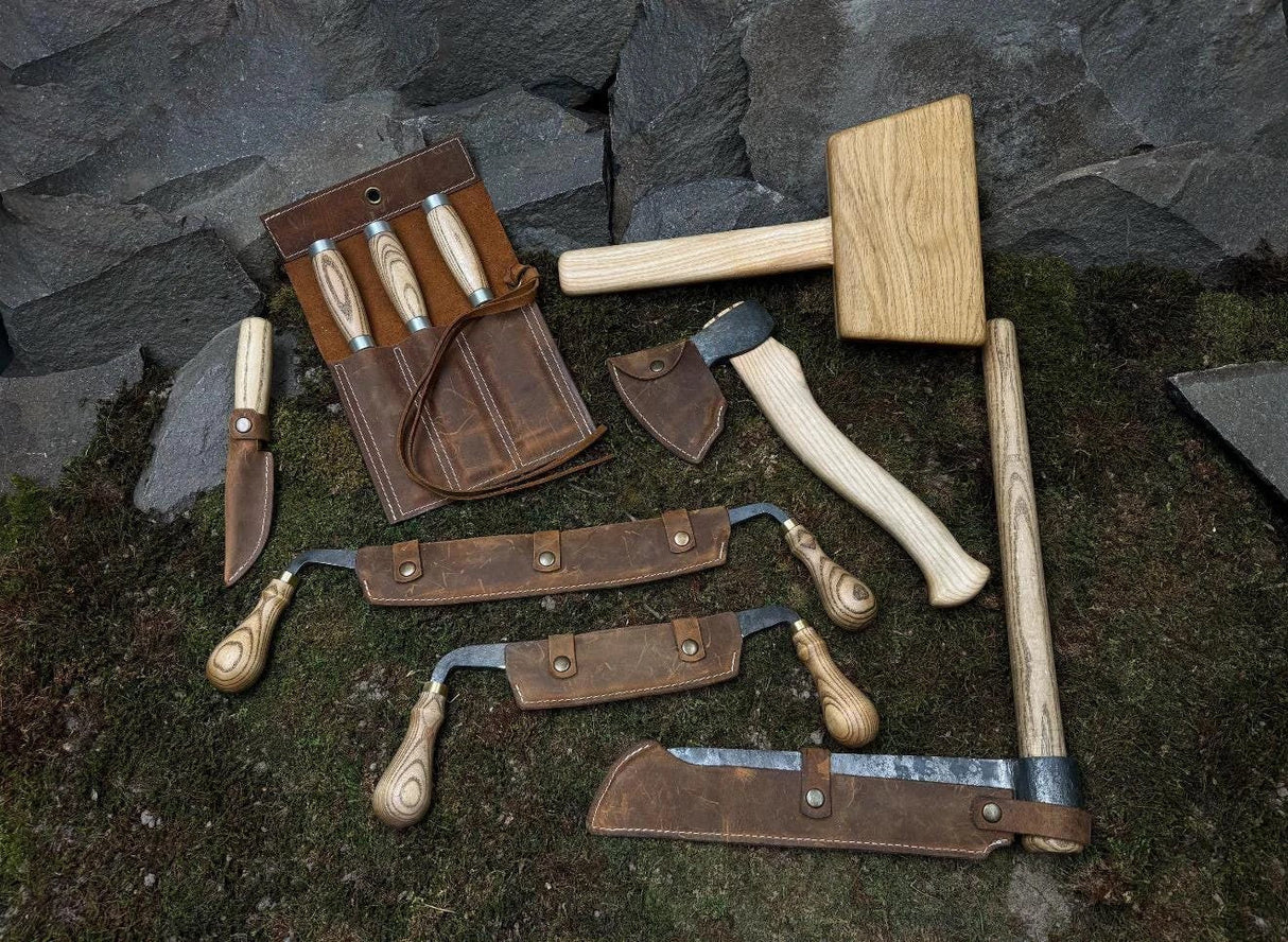 10 pieces pack Artisan Wood Carving Set – Axe, Mallet, Chisels Knives for Spoon & Bowl Making by CraftoriaShop