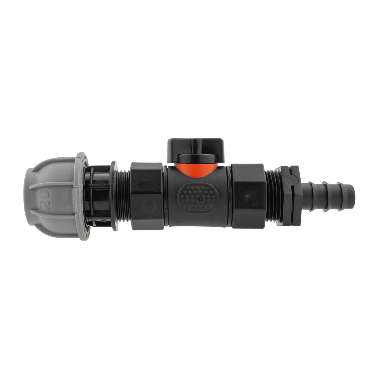 20mm MDPE Straight with In-Line BSPF Valve and 16mm Barbed Straight - Armstrong Cheshire