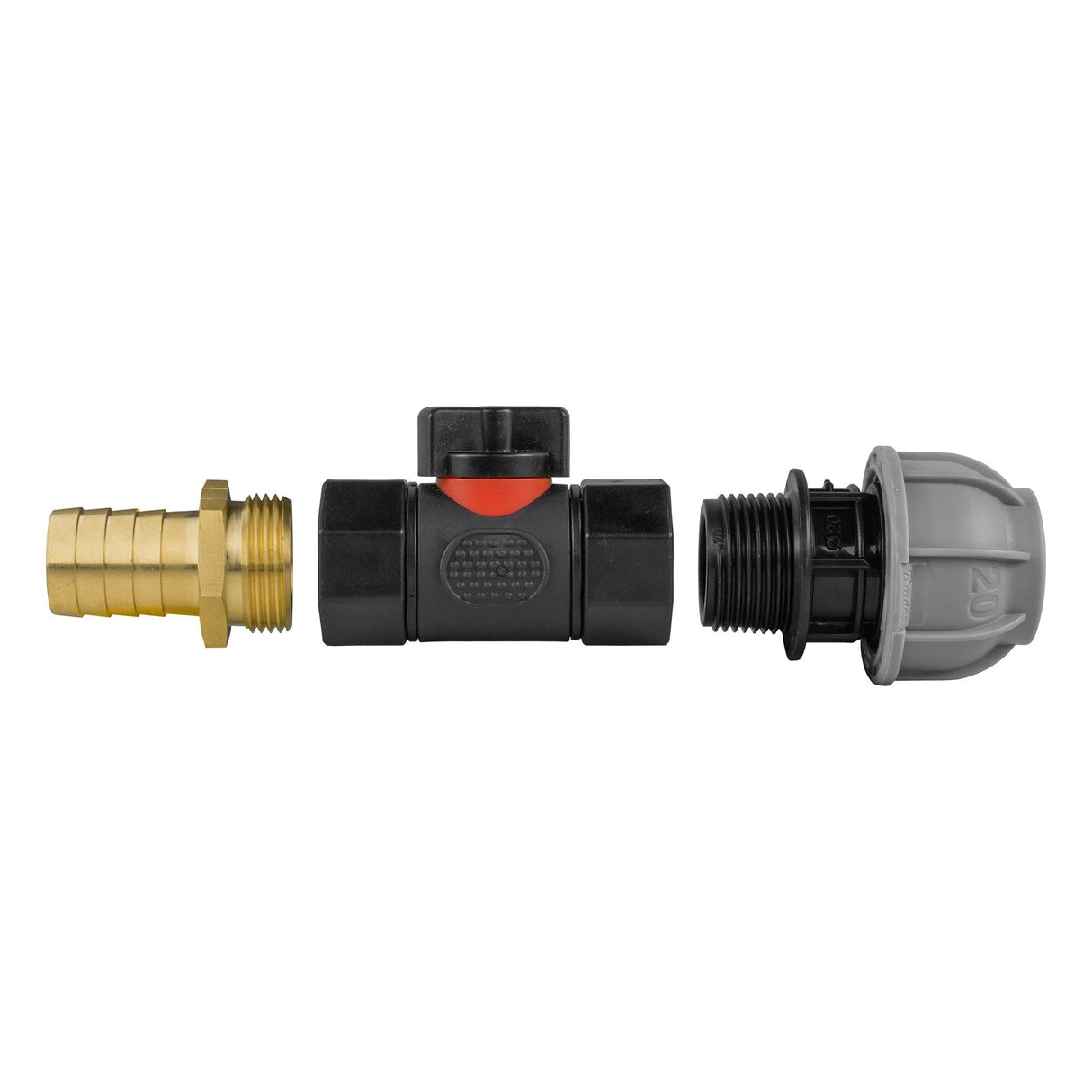 20mm MDPE Straight with In-Line BSPF Valve and 19mm Brass Barb - Armstrong Cheshire