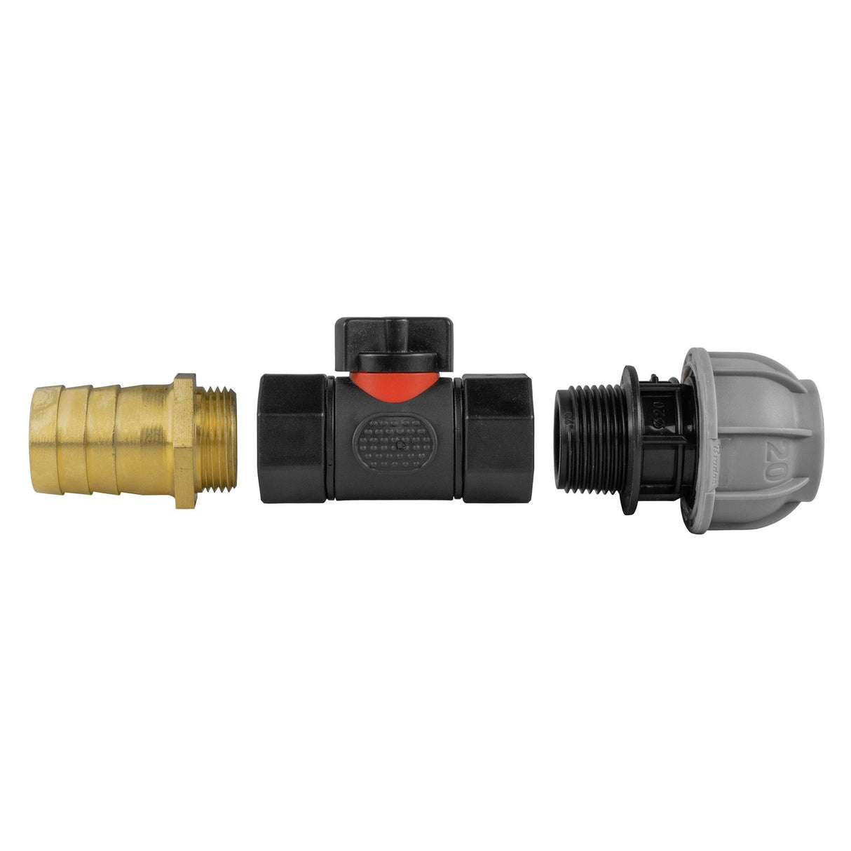 20mm MDPE Straight with In-Line BSPF Valve and 25mm Brass Barb - Armstrong Cheshire