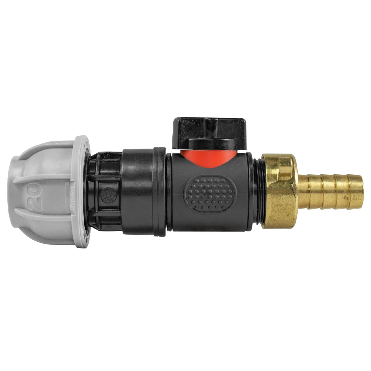 20mm MDPE Straight with In-Line BSPM Valve and 13mm Brass Barb - Armstrong Cheshire