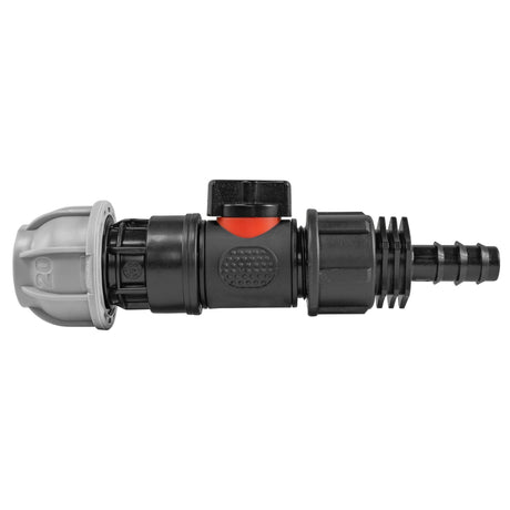 20mm MDPE Straight with In-Line BSPM Valve and 16mm Barbed Straight - Armstrong Cheshire