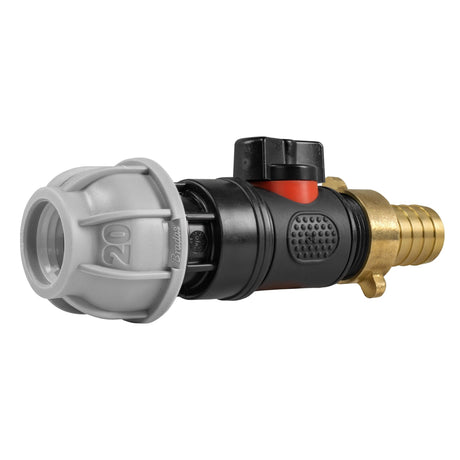 20mm MDPE Straight with In-Line BSPM Valve and 19mm Brass Barb - Armstrong Cheshire