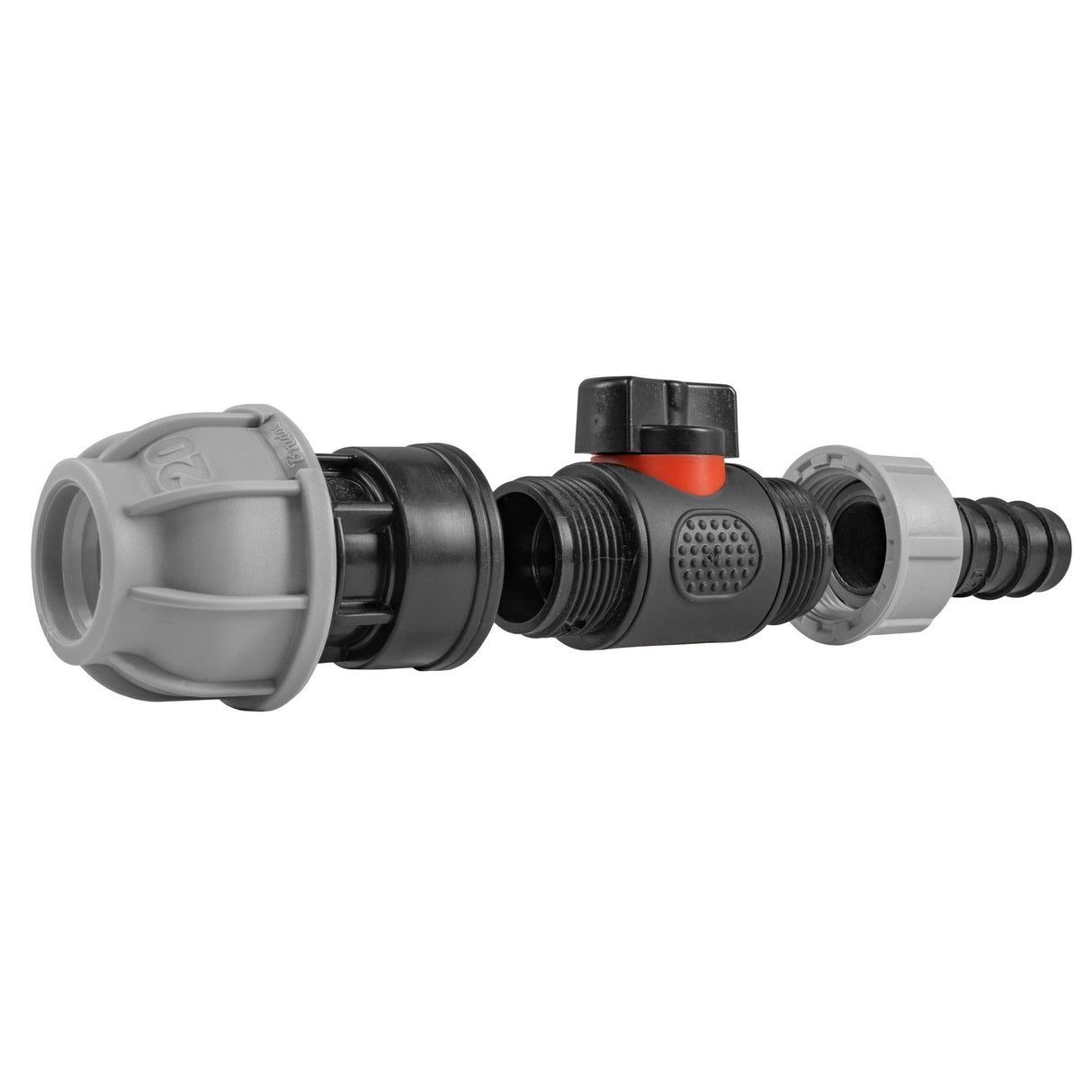 20mm MDPE Straight with In-Line BSPM Valve and 20mm Barbed Straight - Armstrong Cheshire