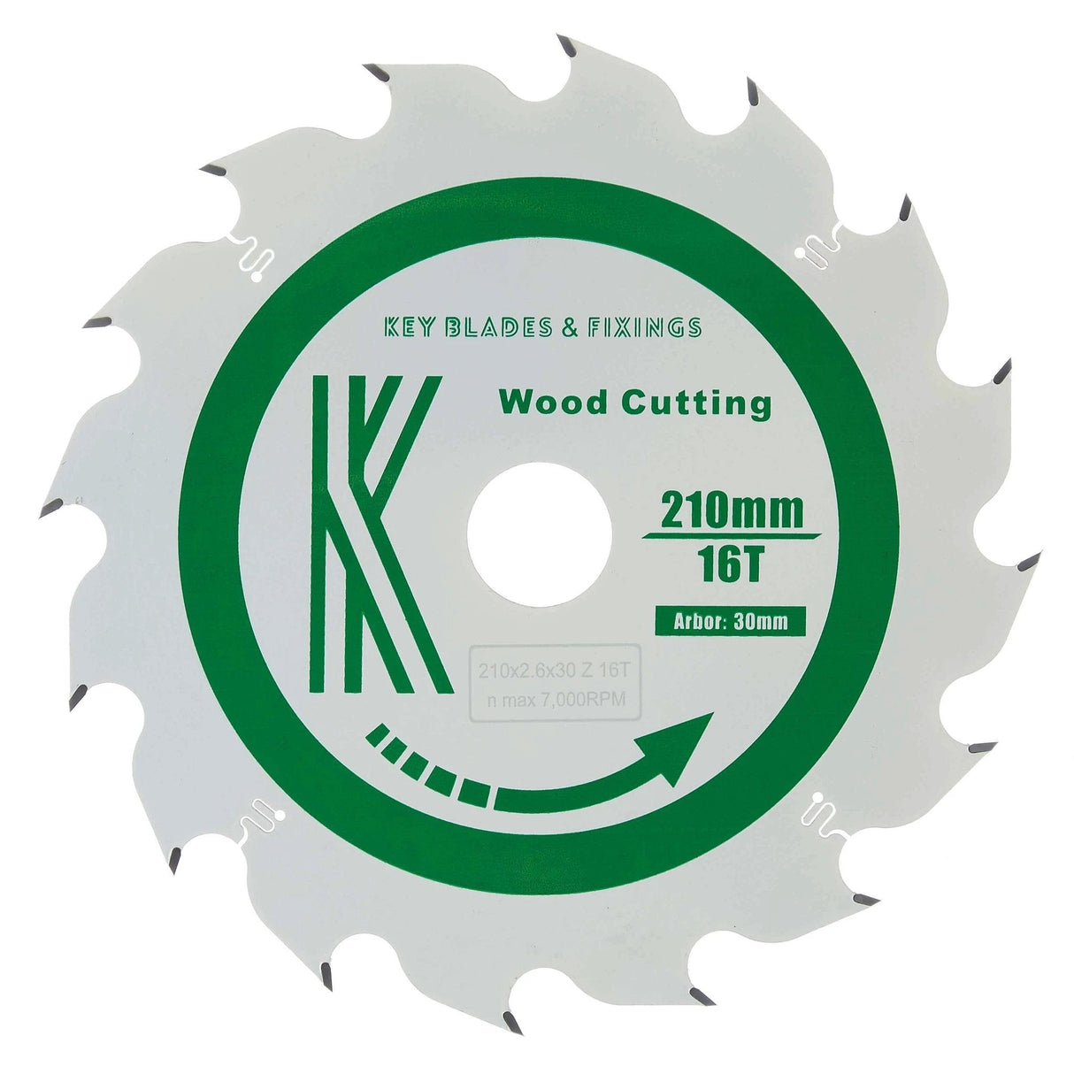210mm x 30mm x 2.6mm 16T ATB Circular Track Saw Blade - Cougar - Armstrong Cheshire