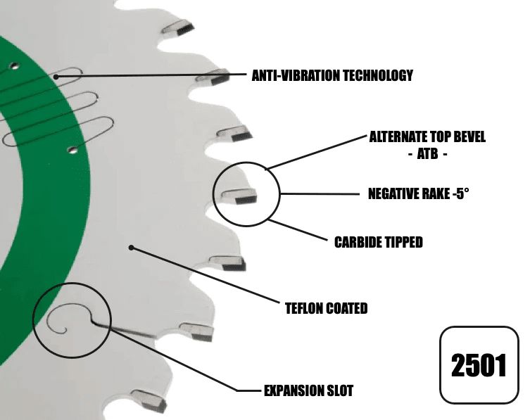 216mm x 30mm x 2.4mm 36T ATB (Neg Rake) Festool KS60 Circular Saw Blade - 2501 - Armstrong Cheshire