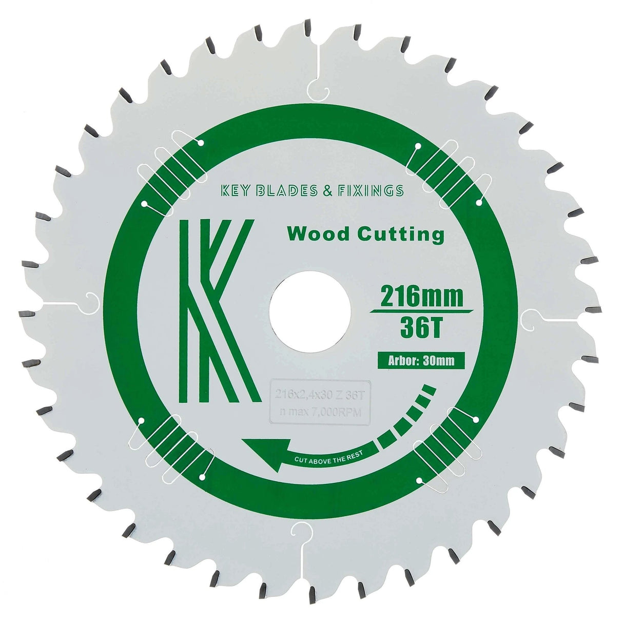 216mm x 30mm x 2.4mm 36T ATB (Neg Rake) Festool KS60 Circular Saw Blade - 2501 - Armstrong Cheshire
