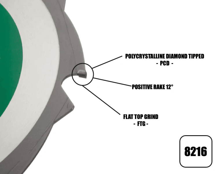 216mm x 30mm x 2.4mm 8 Tooth PCD Cement Fibre Board Blade 8216 - Armstrong Cheshire